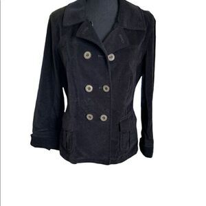 Talbots black stretch velvet peacoat unlined size 8-10 petite. Perfect weight